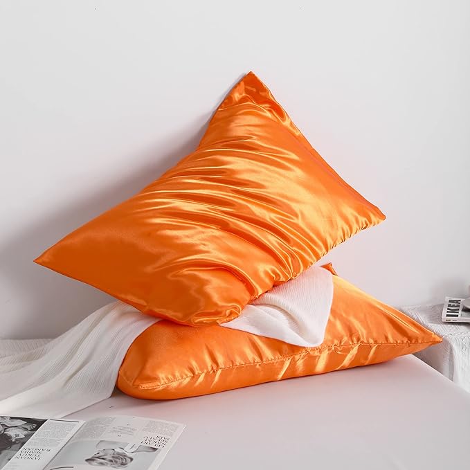 NTBAY 12 Pack Satin King Pillowcases for Hair and Skin, Luxurious and Silky Pillow Cases with Envelope Closure, 20 x 36 Inches, Orange