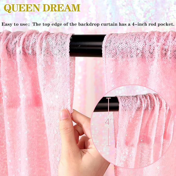 Glitter Pink Sequin Backdrop for Birthday Party Decorations 6x8FT Curtain | - Image 2