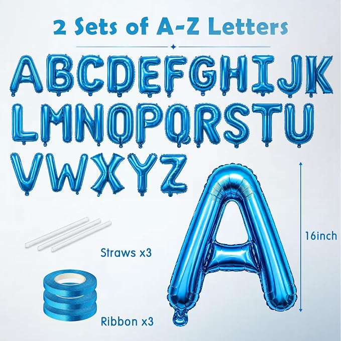 52 Pcs Blue Letter Balloons 16 Inch Mylar Foil Alphabet Letters 2 Sets A- Z - Image 2