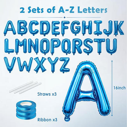52 Pcs Blue Letter Balloons 16 Inch Mylar Foil Alphabet Letters 2 Sets A- Z - Image 2