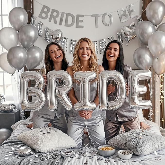 BRIDE Balloons Bachelorette, 16 inch Silver Bride Balloons - Image 5