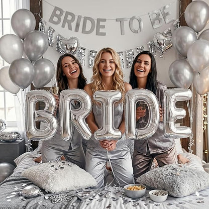 BRIDE Balloons Bachelorette, 16 inch Silver Bride Balloons - Image 5