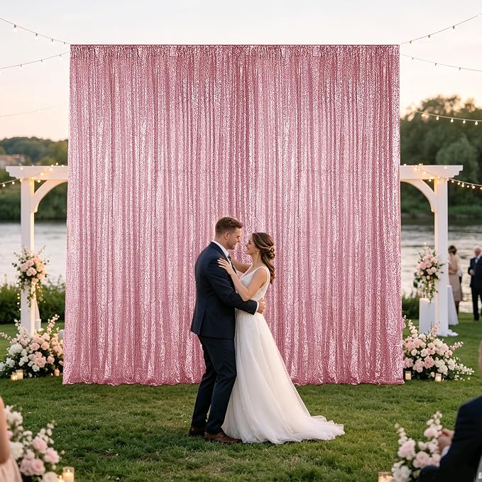 Hahuho Rose Pink Sequin Backdrop Curtain, Banquet Decoration（6 Panels, 2FT x 8FT - Image 3