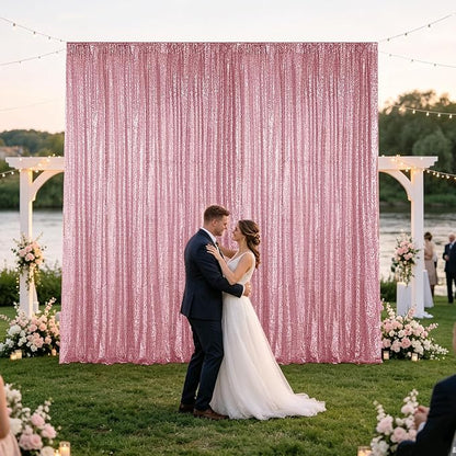 Hahuho Rose Pink Sequin Backdrop Curtain, Banquet Decoration（6 Panels, 2FT x 8FT - Image 3