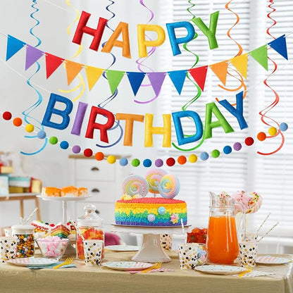 Kriyokiaa Colorful Rainbow Happy Birthday Banner Garland Set | Pre-strung felt - Image 5