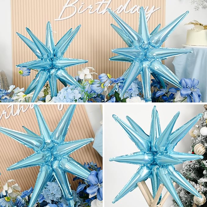 9Pcs Light Blue Star Balloons, Large Explosion Star Foil Balloons, Metallic - Image 5