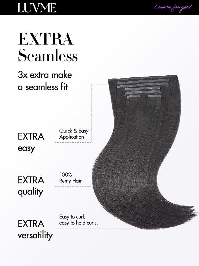 LUVME Yaki Straight Seamless 110g 7Pcs Clip in Hair Extensions Full Max with 24inch Remy Human Hair Extensions, Natural Black 100% Real Soft Hair