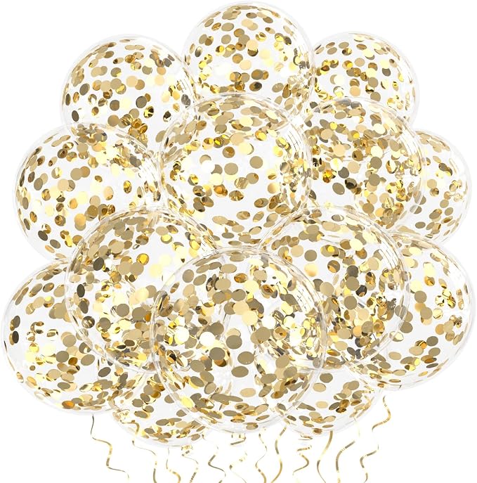 VHUWE Champagne Gold Confetti Balloons 25 Pcs, 12 Inch Thickened Clear Latex by VHUWE