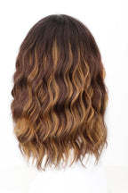 AISI HAIR Curly Bob Wig with Bangs Ombre Brown Mix Blonde Color Short Wavy Wigs for Women Bob Style Synthetic Heat Resistant Bob Wigs