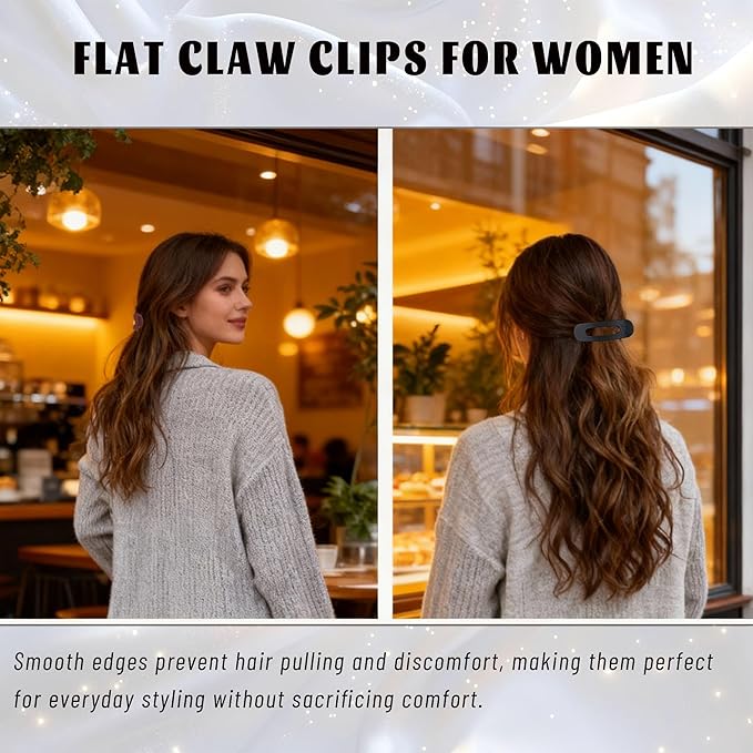 4 Pcs Flat Hair Clips for Women - Large Matte Flat Claw Clips for Thin Hair, Stylish Hair Accessories for Daily Styling, Matte Series (Deep Red, Black, Coffee, Dark Brown)