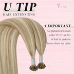YoungSee U Tip Hair Extensions Blonde Highlight Remy Human Hair Utips Extensions Blonde U Tips Hair Extension Human Hair Highlight Ktip Hair Extension for Women Hot Fusion 20In 1G/S 50G