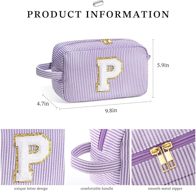 YOOLIFE Birthday Gifts for 4 5 6 7 8 9 10 11 12 13 14 15 16 Year Old Girl Gifts, Purple Gifts for Women Teen Girls Kids Her Daughter, Monogram Initial Girls Makeup Bag, Letter O