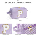 YOOLIFE Makeup Bag: Initial Monogram Cosmetic Travel Makeup Pouch, Purple for Women
