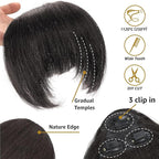 Yaki Straight Bangs Hair Extensions for Women Brown Black Synthetic Fringe with Temples Handmade Kinky Straight Bangs Hairpiece with 3 Clips in(2#)