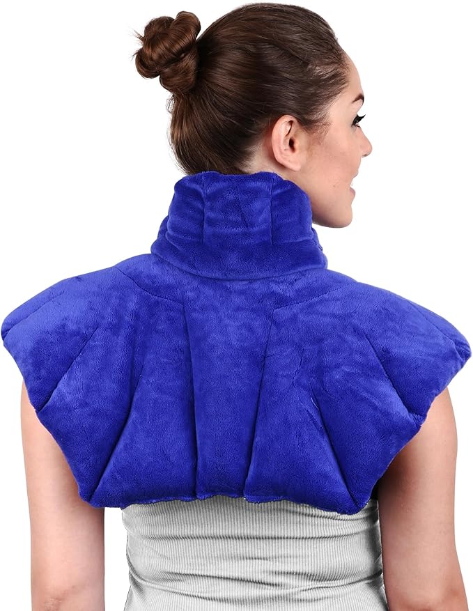 Microwavable Heating Pad for Neck, Shoulders, and Back by Joy & Grace | 5 Lb Weighted Neck & Shoulder Wrap | Moist Heat Therapy Pack for Relaxation and Comfort | Soft Micro-Mink Cover | Unscented Blue