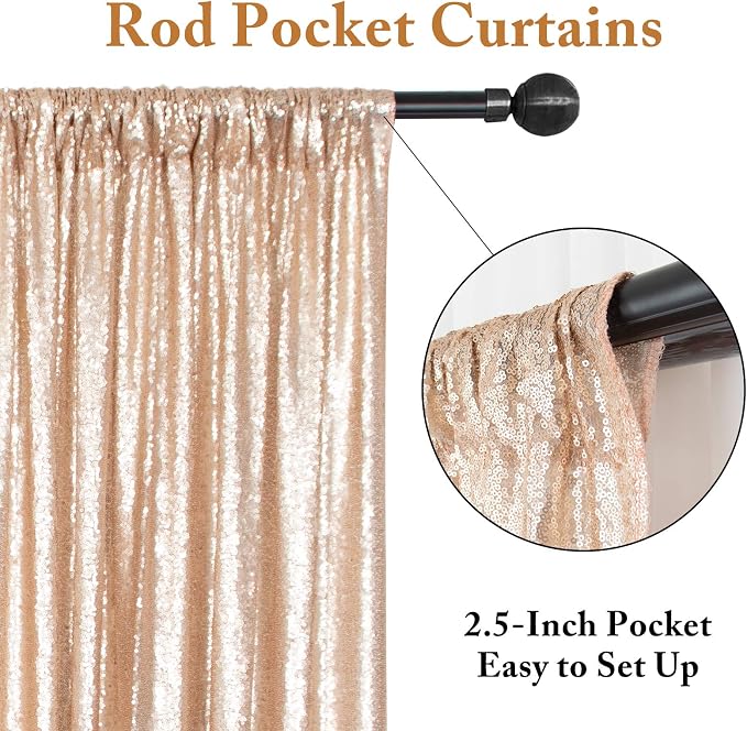 ShinyBeauty Champagne Backdrop Curtains 2 Pieces Sequin Photograph Backdrops - Image 3