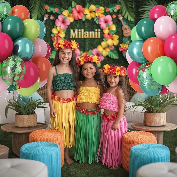 Tropical Balloons, Hot Pink Lime Green Orange Metallic Latex Balloon Palm - Image 4