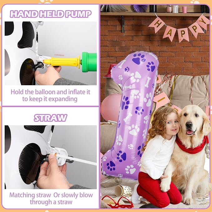 40 Inch Pink Dog Paw Balloons, Numeral 1Birthday Balloons - Image 4