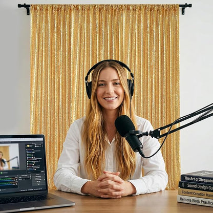 Gold Sequin Backdrop Curtains-1 Panel 5FTx8FT Gold Backdrop - Image 5