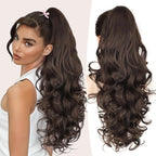 ALXNAN Claw Long Wavy Ponytail Extension,24 Inch Curly Pony Tail Clip in Hair Extensions for Women,Dark Chocolate Brown Clip on Pony Tails Hair Extensions