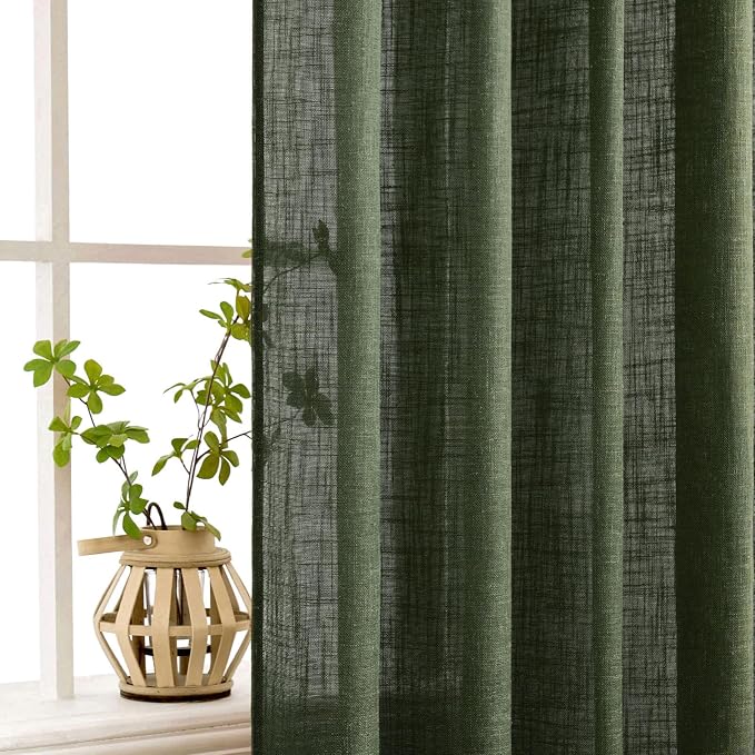 MIULEE Olive Green Linen Curtains 52x90 Inch Long - Image 5