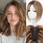 starluck Real Human Hair Toppers for Women 10 Inch Human Hair Topper no Bangs, 3 * 4.5 inches Swiss Base Suitable for ThinningHair Cover Grey Roots(Medium Brown and Honey Blonde Mix)