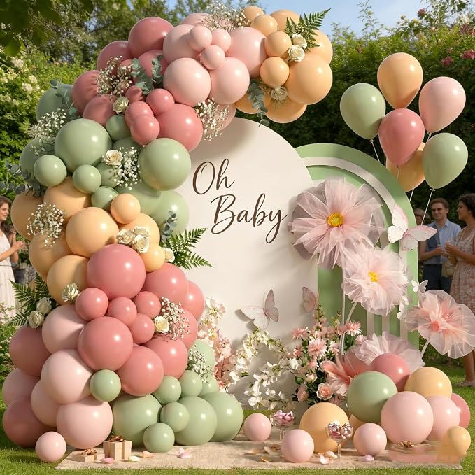 Dusty Pink Green Balloons 12INCH 5INCH Light Pink Olive Green Nude Balloon - Image 5