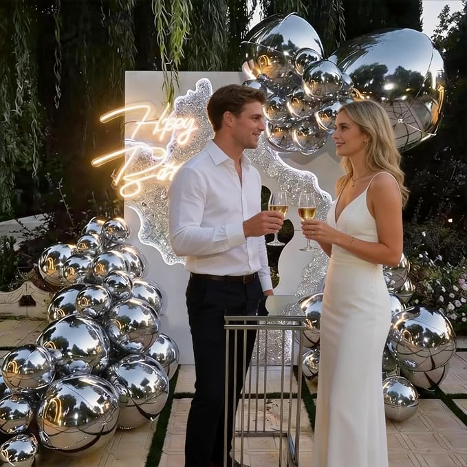 Silver Round Foil Balloons, 22 Inch 4D Round Ball Balloons Ornament, Giant - Image 5