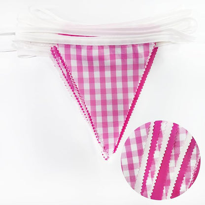 32Ft Hot Pink Party Decorations Pink Buffalo Plaid Checkered White Triangle - Image 2