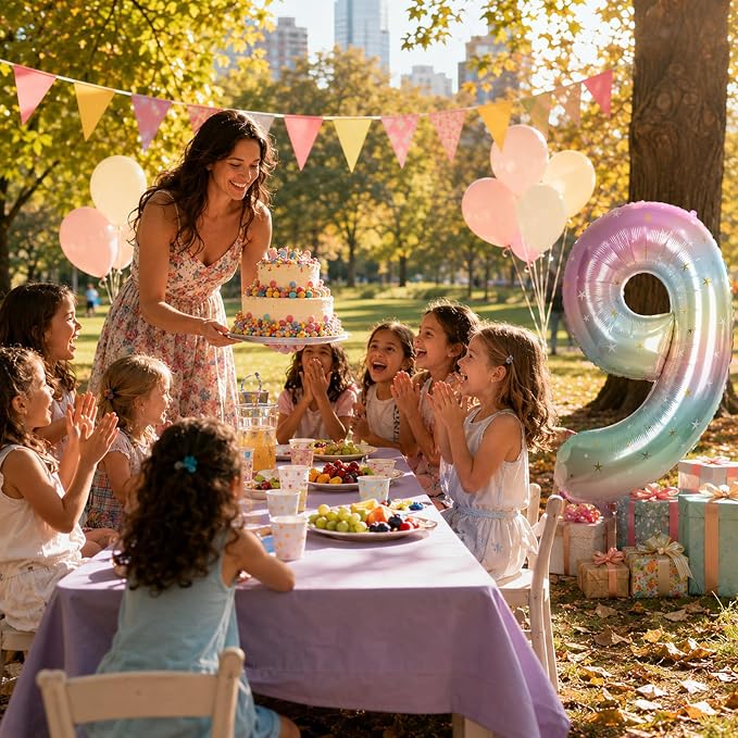 Big Number 9 Balloons, Rainbow Colorful Stars Foil 9 Balloon Numbers 40 Inch - Image 3