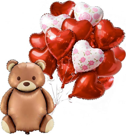 PartyWoo Latex Balloons 15pcs Foil Bear and Red Heart 24 18 Inch | Balloons by PartyWoo