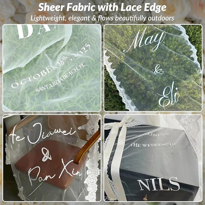 Personalized Fabric Wedding Welcome Sign Banner, Modern Sheer Fabric Hanging - Image 5