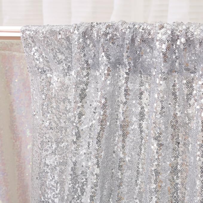 Poise3EHome Silver Sequin Backdrop Curtain, 10Ft x 10Ft Silver Glitter Backdrop - Image 5