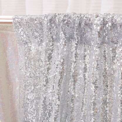 Poise3EHome Silver Sequin Backdrop Curtain, 10Ft x 10Ft Silver Glitter Backdrop - Image 5