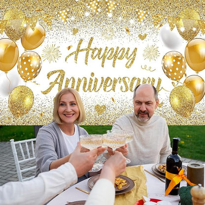 White Gold Happy Wedding Anniversary Banner - Image 6