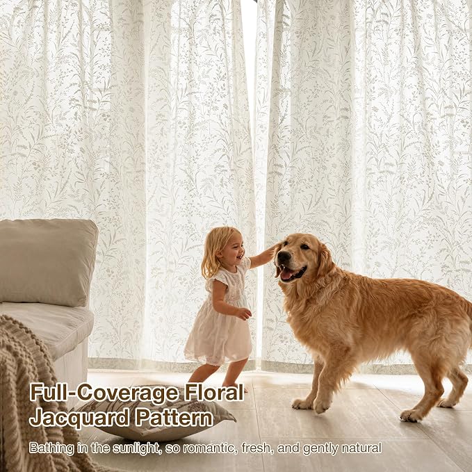 Anmao Beige Semi Sheer Light Filtering Short Curtains 45 Inches Long 2 Panels - Image 5