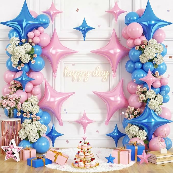 Pink Blue Star Balloons, 26 Inch and 10 Inch Pink Stars Shaped Balloon - Image 4