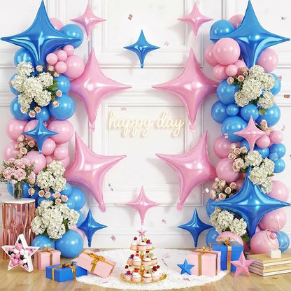 Pink Blue Star Balloons, 26 Inch and 10 Inch Pink Stars Shaped Balloon - Image 4