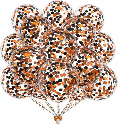 50pcs Orange and Black Foil Confetti Balloons, 12 inch Latex Balloon by KALOR