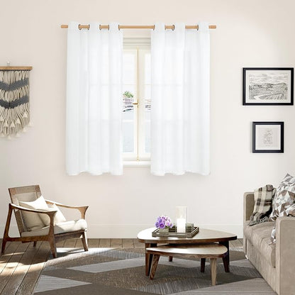 YoungsTex Linen White Curtains 54 Inch Length, Light Filtering Drapes - Image 8