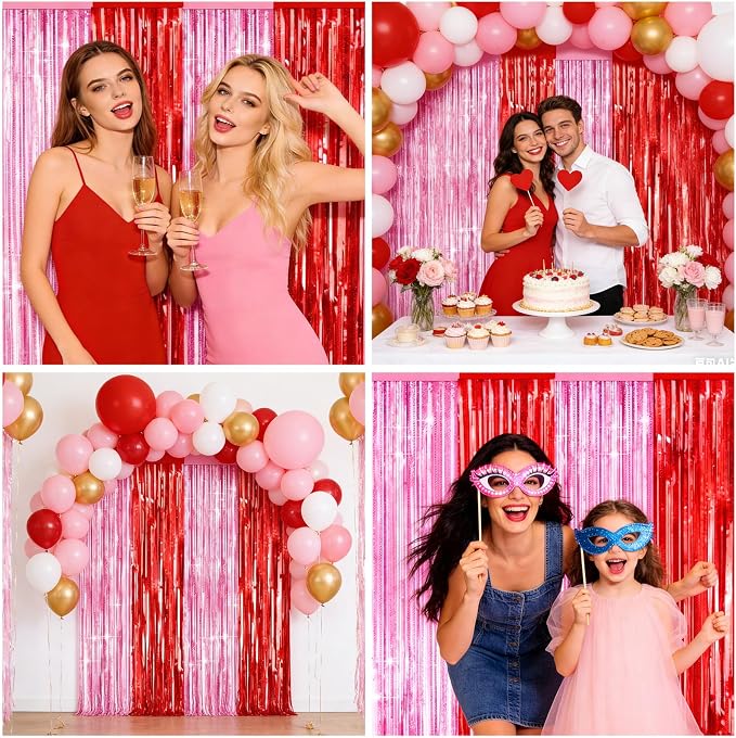 4 Packs Pink and Red Foil Fringe Curtain, Baby Shower, Princess Bachelorette - Image 3
