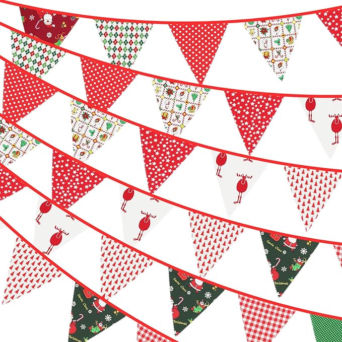 G2PLUS Christmas Triangle Bunting Banner, 39Ft Cotton Pennant Banner, Reusable by G2PLUS