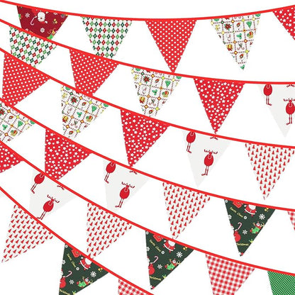 G2PLUS Christmas Triangle Bunting Banner, 39Ft Cotton Pennant Banner, Reusable by G2PLUS