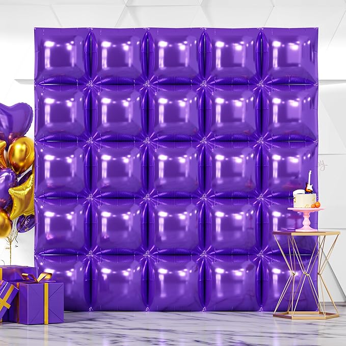 NISOCY 25PCS Metallic Purple Square Foil Balloons Wall Backdrop | Double Sided by NISOCY