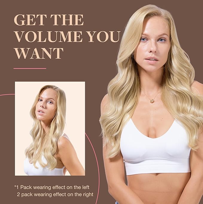 GOO GOO Clip in Hair Extensions Real Human Hair, Remy Human Hair Extensions Clip ins for Women, Natural Human Hair, 18inch 120g 7Pcs, 613R Bleach Blonde