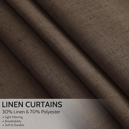 Chocolate Linen Curtains 84 Inch Length 2 Panels Set - Image 2