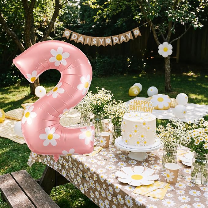 Jenaai 40 Inches Daisy Number Balloon Pink Inflating Foil Balloons Boho - Image 5