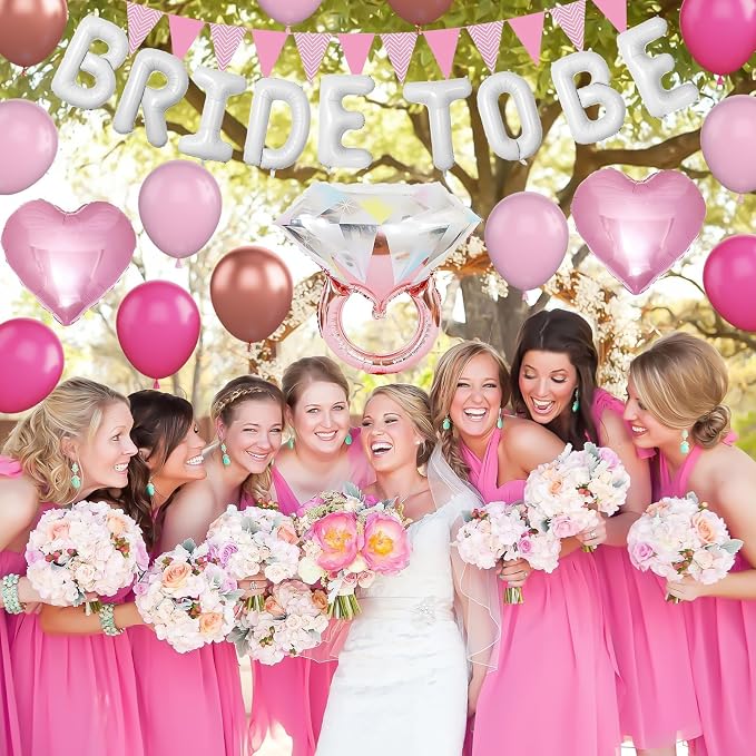 Pink White Bachelorette Party Decorations, Hot Pink Rose Gold Balloons - Image 4