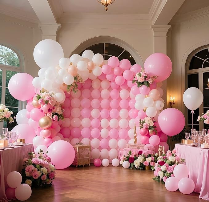 Pink Balloons 145pcs Different Sizes 5in 10in 12in 18in Pink Round Latex - Image 4