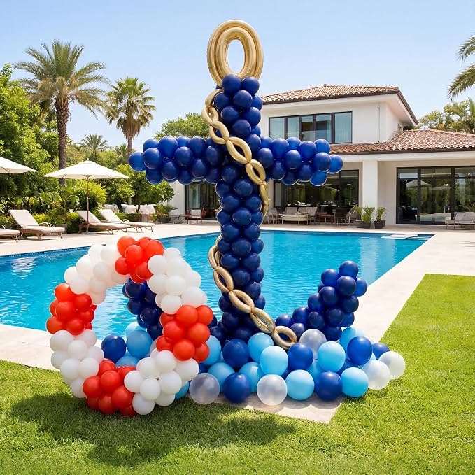 Gejoy 520 Pcs Anchor Balloon Kit Nautical Blue Navy and Life Ring Balloons Kit by Gejoy